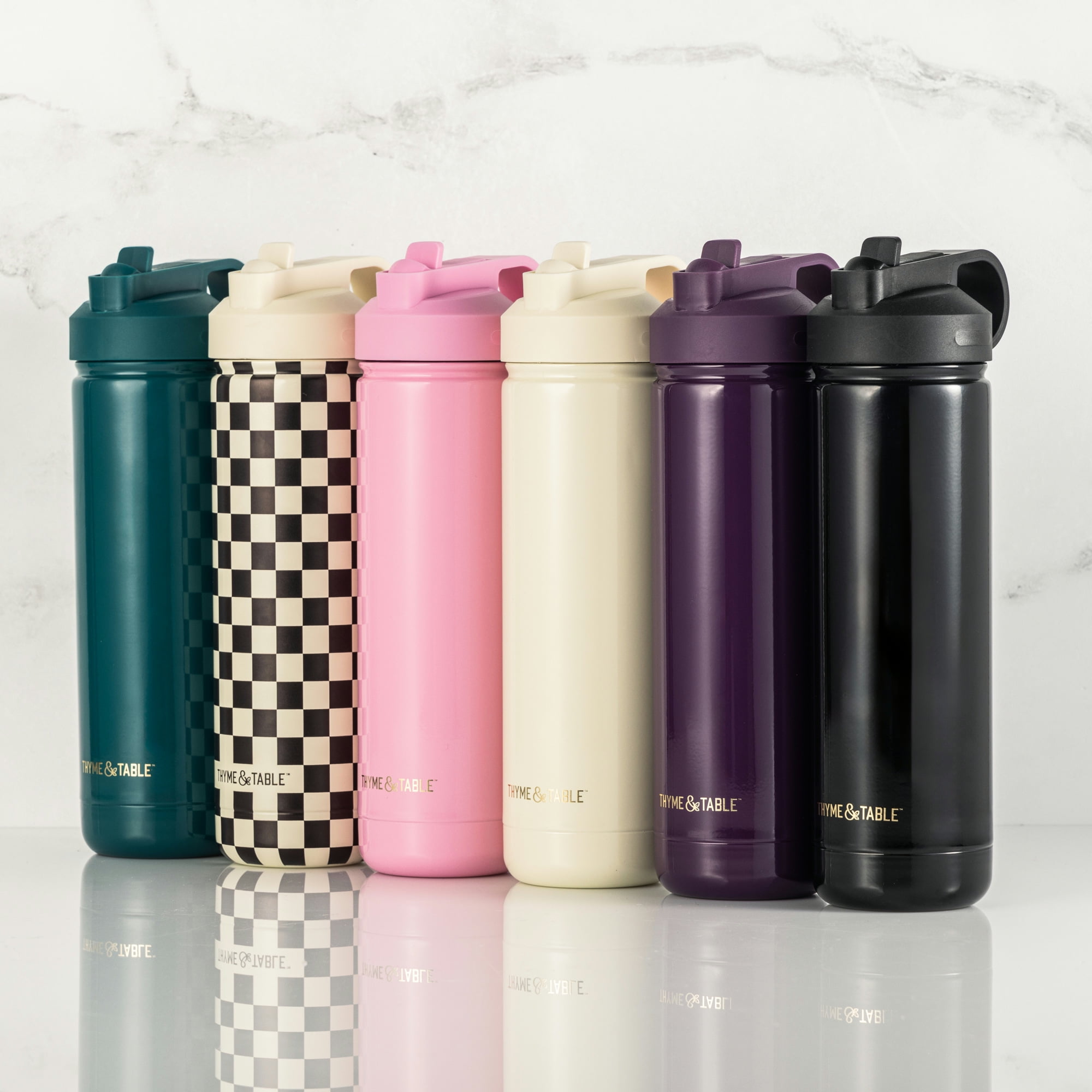 Thyme & Table 26 fl oz Water Bottle with Straw Lid, Purple with Moon Gold Charm