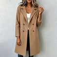 thumbnail image 2 of CHGBMOK Women's Mid Length Coat Notched Lapel Double Breasted Casual Overcoat Long Sleeve Loose Fit Outerwear Jacket with Pockets, 2 of 9