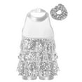 thumbnail image 2 of Yruioon Kids Girls Shiny Sequins Halter Ballet Leotards Modest Latin Jazz Dance Dress with Hair Tie Silver 6, 2 of 7