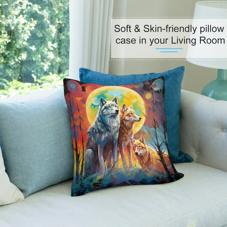 2PCS Wolves in The Moonlight Throw Pillow Covers 18x18 Decorative