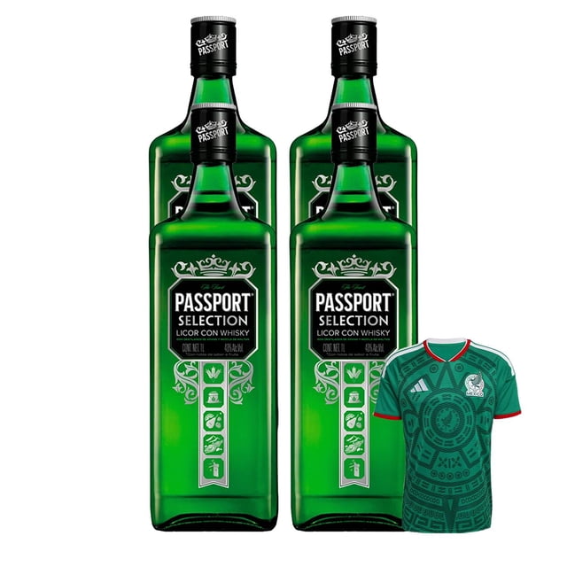 4 Licor Con Whisky Passport Selection 700 ml + Jersey Verde