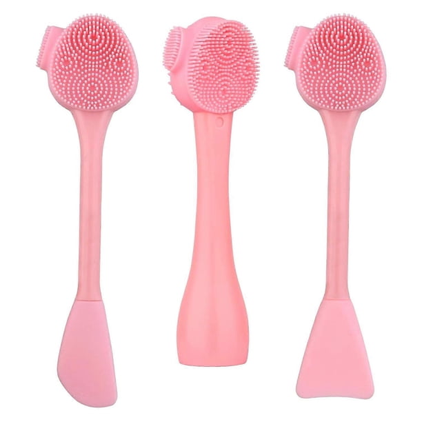Silicone Facial Cleansing Brush Wash and Cleansing Milk for Facial Exfoliation and Massage, Set of 3 (Pink)