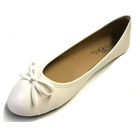 Shoes8teen Womens Ballerina Ballet Flats Shoes 8500 White 6