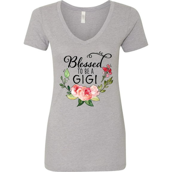 Inktastic Blessed to Be a Gigi with Pink Flowers Women's V-Neck T-Shirt