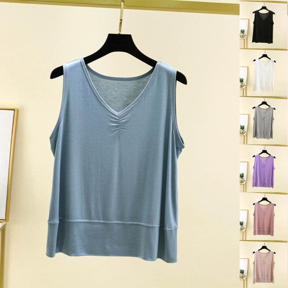 Bxsruta Women's Ruched Front V Neck Tank Top Soft Modal Cotton Blend Casual Sleeveless Shirt