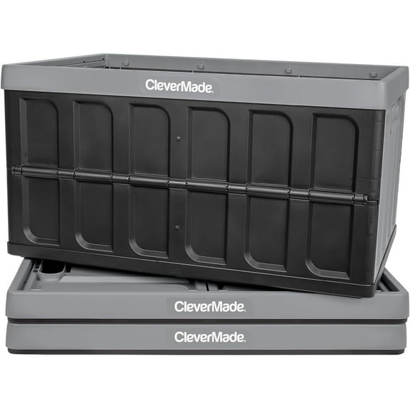 CleverMade Stackable Collapsible Storage Bin (No Lids), 16 Gal, Stone, 3PK