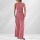 thumbnail image 3 of Traje de pijama informal de 2 piezas con cuello redondo y corte entallado para mujer conjunto diario expuesto al ombligo, 3 of 9