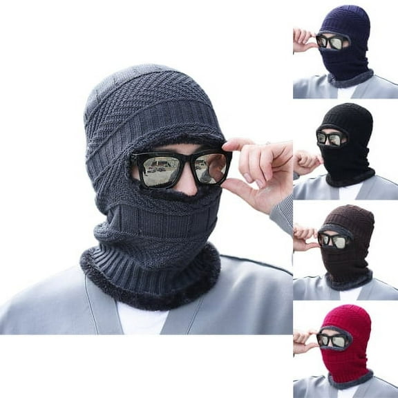 Cheers.US Cold Weather Balaclava Ski Mask for Men Windproof Thermal Winter Scarf Mask Neck Warmer Hood for Cycling  Men Hat Solid Color Plush Lining Warm Knitting Cap Scarf Face Cover for Outdoor