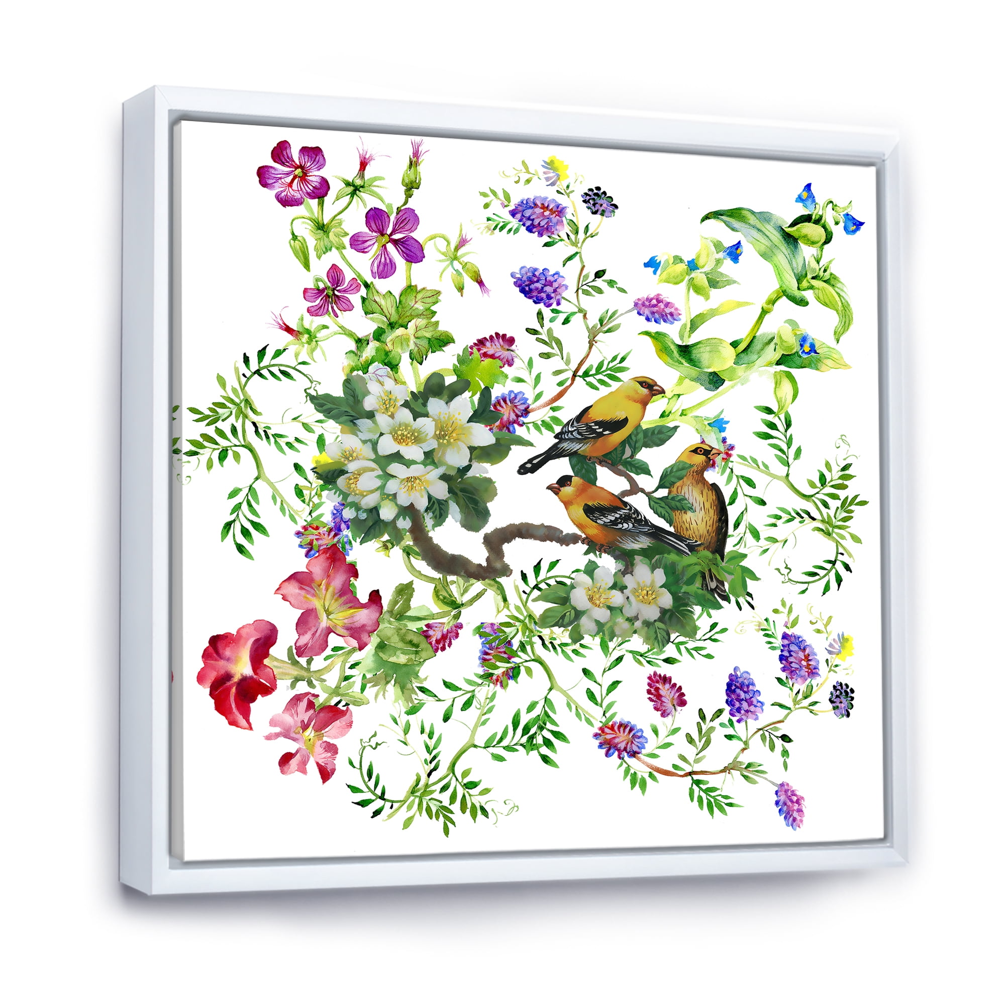 Designart 'Tropical Birds Sitting On Blooming Tree' Traditional Framed Canvas Wall Art Print