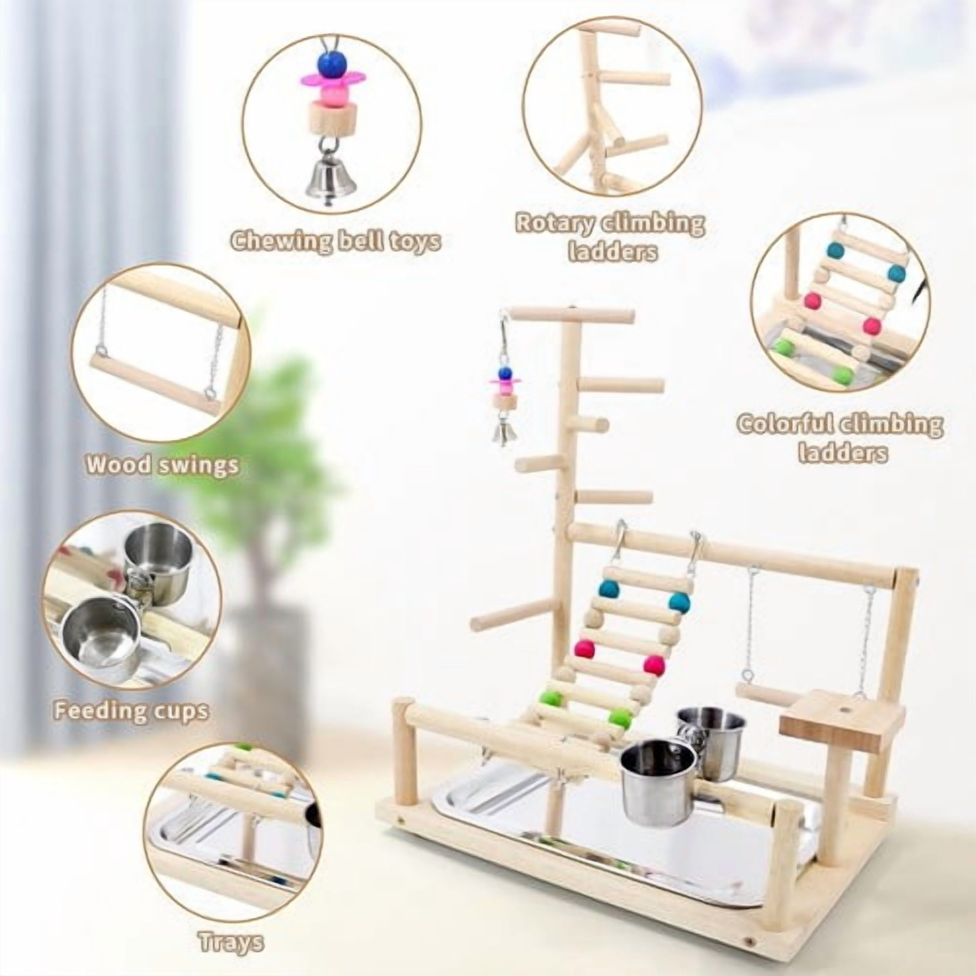 ShadeMart Bird Playstand with Toys, Cockatiel Playground Perch & Gym for Parakeets, Conures, Finches - Includes Ladder, Platform, Easy Assembly