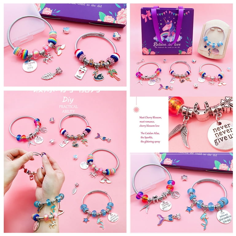 Charm Bracelet Making Kit for Girls, Unicorn/Mermaid Crafts Gifts Set, Teen  Girl Gifts Jewelry Making Kit with Colorful Beads/Charms for Kids Ages 5 6