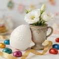 thumbnail image 4 of Elegant White Ceramic Egg Figurine with Embossed Pattern Design, Home Indoor Decorative Tabletop Accent for Spring, Easter, and Home Shelf Styling, Featuring a Smooth Glossy Finish, 4 of 6