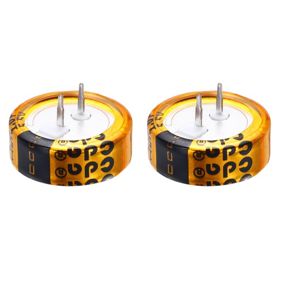 Condensador Super Uxcell, 5.5V 1F Capacitor Tipo Botón, Alta Energía Baja Resistencia Alta Consistencia para Electrónica Juguetes Motor de CA Pantalla Inteligente (Dorado, Paquete de 2)