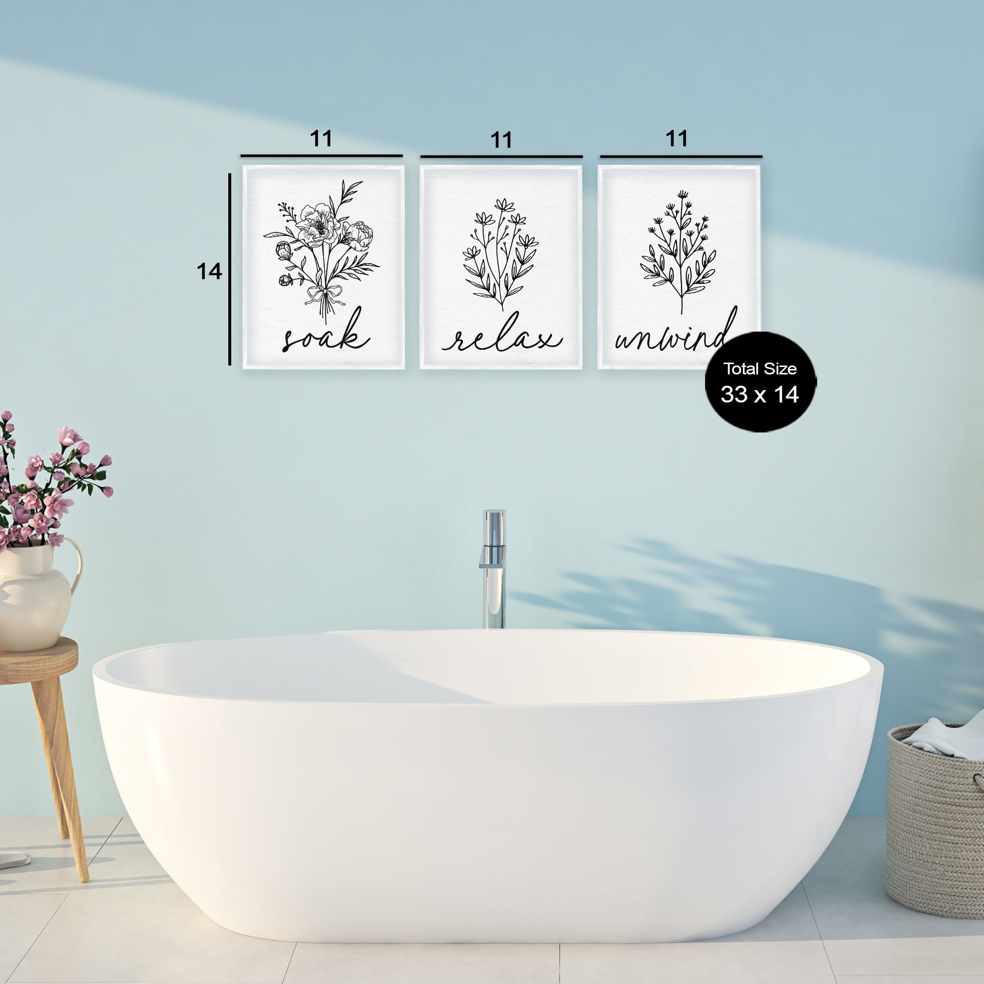Bathroom Herbs for Relaxation 3 Piece White Framed Giclee Art Set, design by Lettered and Lined