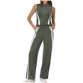 thumbnail image 2 of Maqroz 2 Piece Tracksuit for Women Sleeveless Mock Neck Crop Tops and High Waisted Straight Leg Pants with Side Stripes Athletic Workout Outfits for Running Yoga, 2 of 5