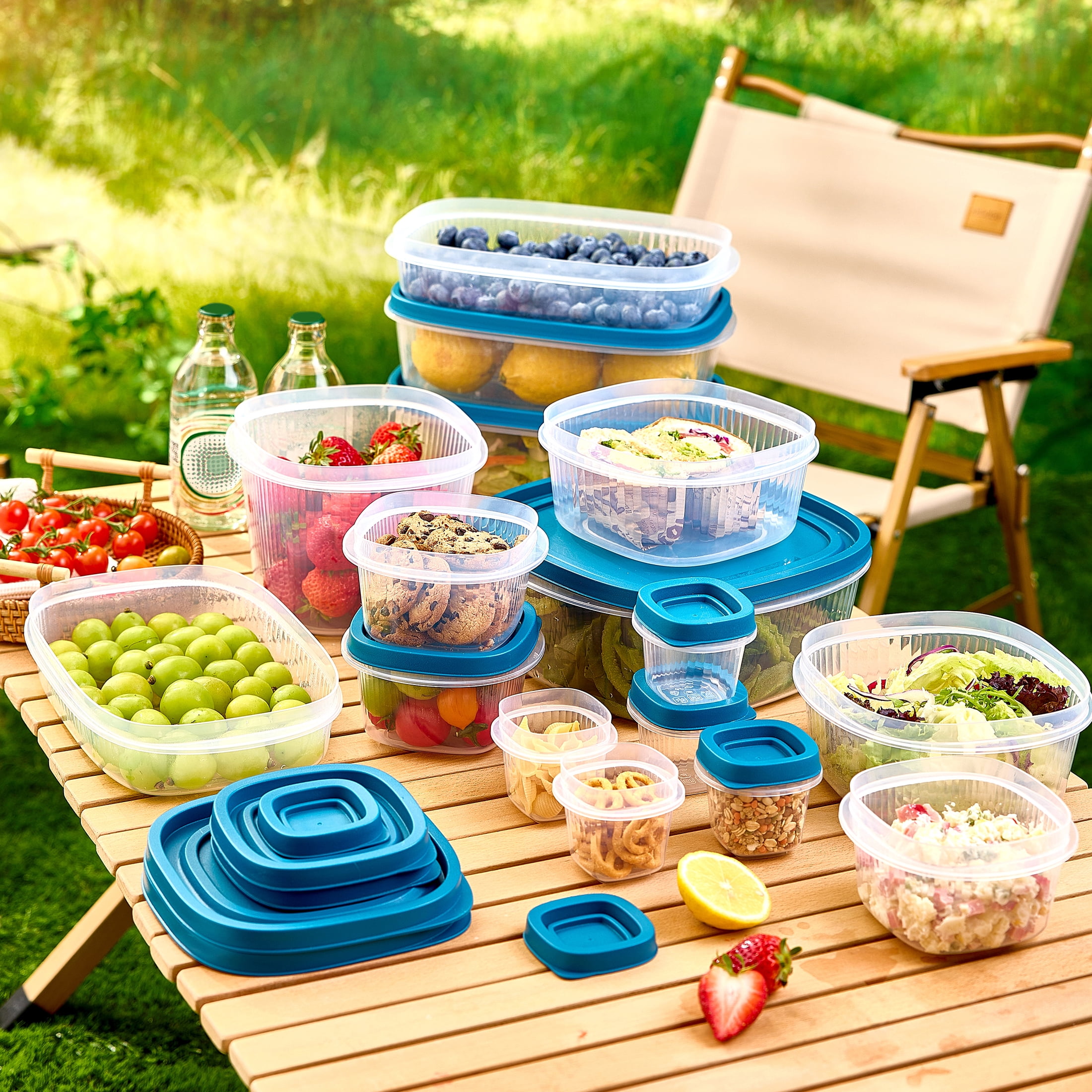 (2 pack) Mainstays Reusable Food Storage Containers Set, Multi-Size, Plastic, 34 Pieces, 17 Containers and 17 Lids, Ideal for Snacks & Meal Prep