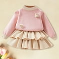 thumbnail image 2 of DHFJKG Kids Toddler Girls Casual Outfit Solid Color Long Sleeve Knit Sweater Tiered Skirt 2 Piece Set Winter Clothes Girls Outfits Trendy Lovely Teen 5-6 Years, 2 of 3