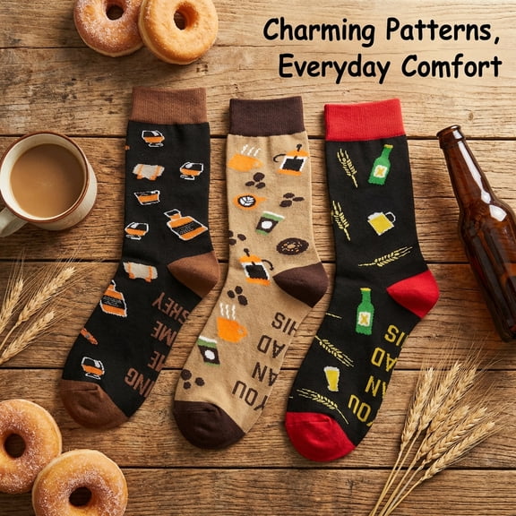 3 Pairs Unisex Novelty Food Socks – Hilarious Gift for Food Lovers and Snack Fans – Fun Gag Gift or Stocking Stuffer for Holidays