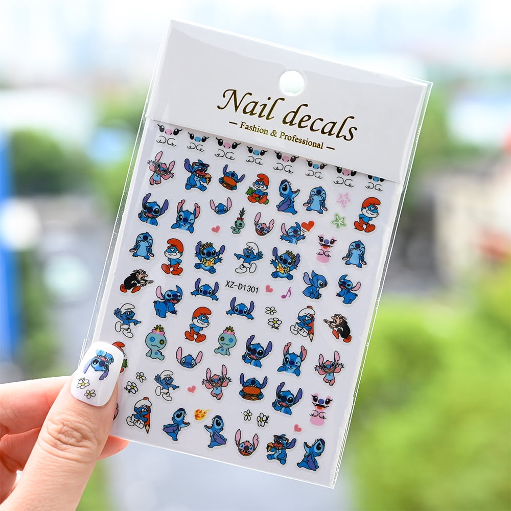 1pcs Cartoon Mini Stitch Angel Nail Stickers Multiple Expressions Cute Stitch 3D Nail Decal Sliders Anime Nail Art Decorations &