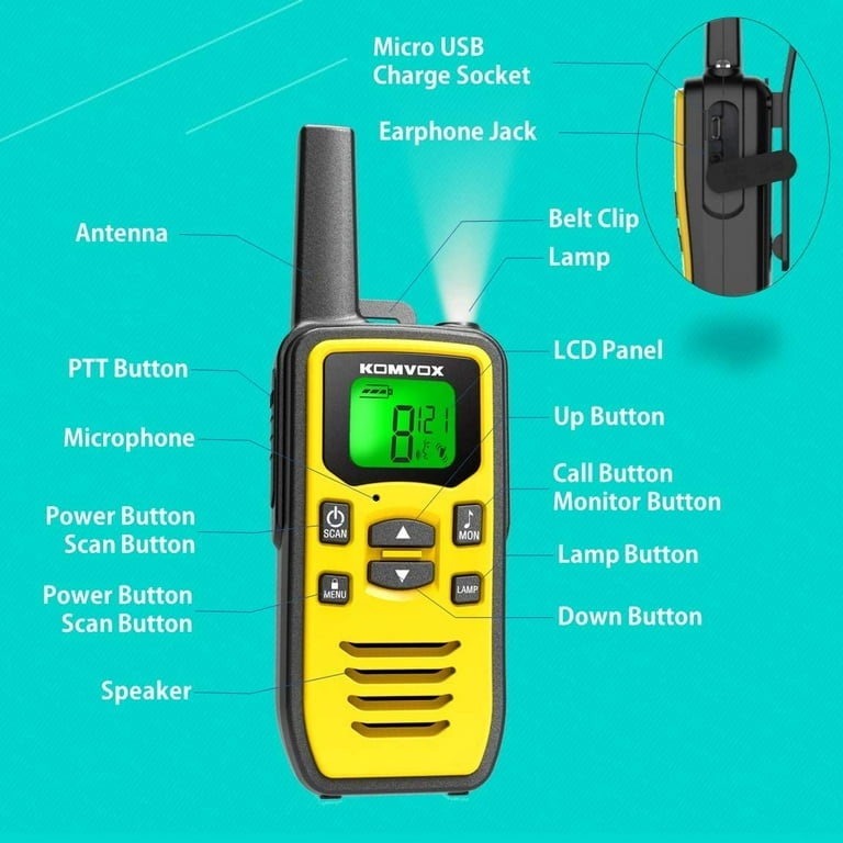 KOMVOX Rechargeable Walkie Talkies, Long Range 2 Way Radio KOMVOX Rechargeable Walkie Talkies, Long Range 2 Way Radio