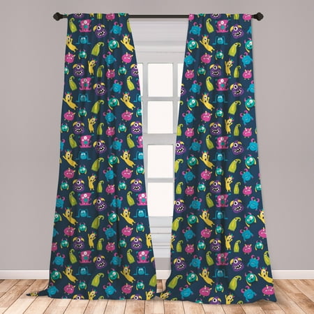 Curtain Color For Sky Blue Wall Alien Curtains 2 Panels Set, Colorful Pattern of and Spooky Monsters Making Funny Faces, Window Drapes for Living Room Bedroom, Dark Sky Blue Multicolor, by Ambesonne ()