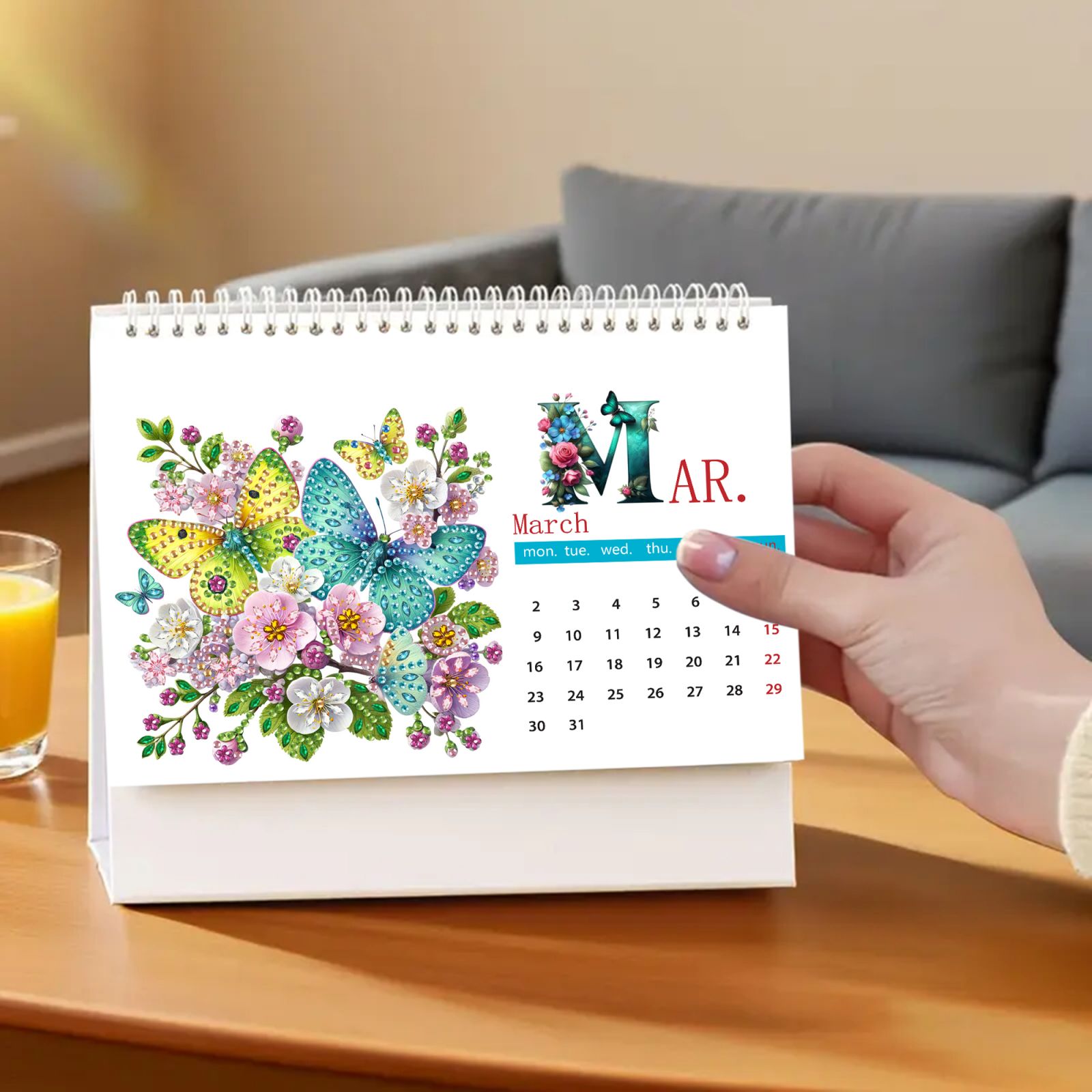 FLOPESN 2026 DIY Diamond Art Painting Desk Calendar,Thick Paper Monthly Flip Tabletop Calendar with To Do List for Home Office Planning-Butterfly