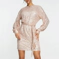 thumbnail image 5 of Zedker Women's Sequin Sparkly Glitter Party Club Dress Long Sleeve Short Cocktail Holiday Party Dresses Plus Size Gold XL, 5 of 9