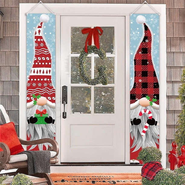 Decoraciones navideñas al aire libre – Carteles para porche de gnomos, decoraciones colgantes, decoración navideña para exteriores, patio interior, hogar, puerta delantera, pared de garaje