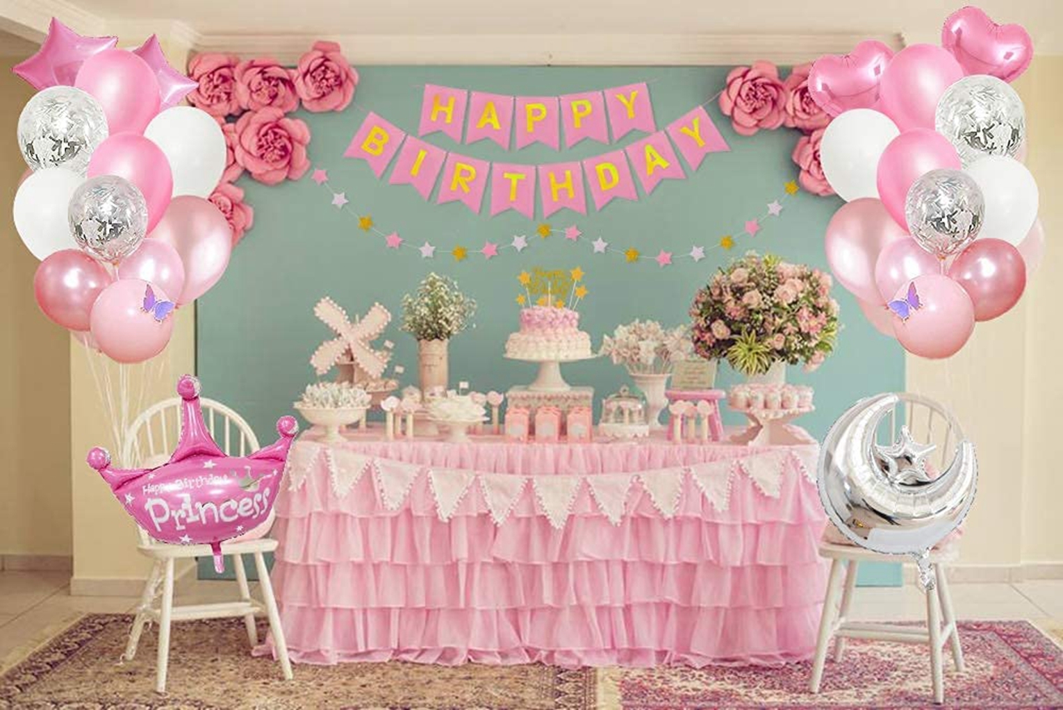 Yansion Pink Princess Birthday Party Decorations Kit photo 3
