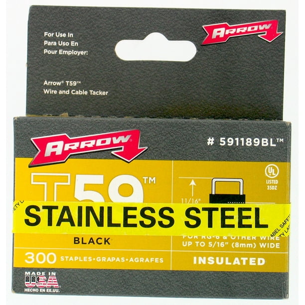 Arrow T59 Insulated Stainless Steel Black Staples 5/16" x 5/16" 300