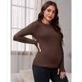 thumbnail image 6 of DARING DIVA Women's Maternity Stretchy Fitted Crew Neck Long Sleeve Tops S Brown, 6 of 8
