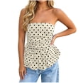 thumbnail image 2 of Noric Women's Strapless Polka Dot Print Tank Tops V-Neck Shirred Waist Casual Summer Peplum Tops, 2 of 8