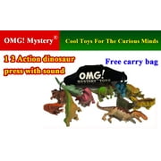 OMG Dinosaur Toys - 7 inches Realistic Looking Dinosaurs Press with Sound [Pack of 12] -Plastic Dinosaur Figures for Dino-Themed Events, Dinosaurs History Educational Sheet. Assorted Kids Toys