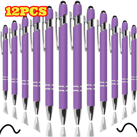 12pcs Ballpoint Pens with Stylus Tip, Soft Touch Click Metal Pen, 1.0mm Medium Point, Black Ink
