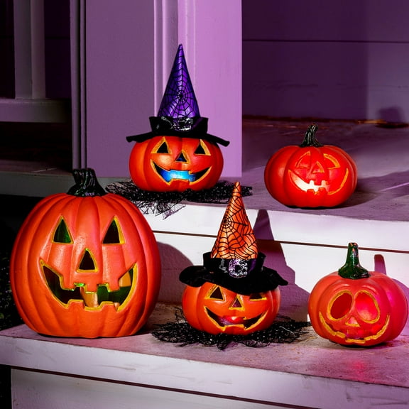 Joyfy 5 Pcs Halloween Decorations Outdoor Light Up Pumpkins,Outdoor Halloween Lights,Jack O Lanterns Party Favors for Kids