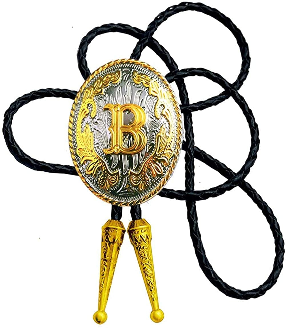 Cravate Bolo Western Cowboy - Initiale A à Z Or & Fer à Cheval Argenté | Cadeau Homme - Style Cowboy Rétro