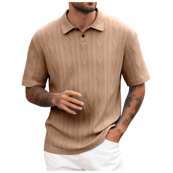 Zshosam Golf Shirts for Men Men's Muscle V Neck Polo Shirts Slim Fit Short Long Sleeve Golf T-Shirts Ribbed Knit Soft Tees Size XXL,(Brown XXL)