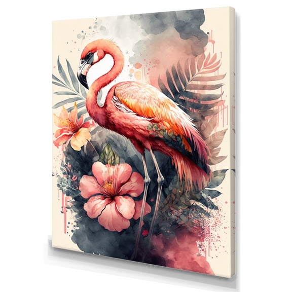Designart Stunning Flamingo Floral Art I Canvas Wall Art