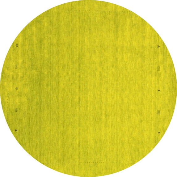 Ahgly Company Indoor Round Abstract Yellow Contemporary Area Rugs, 8' Round