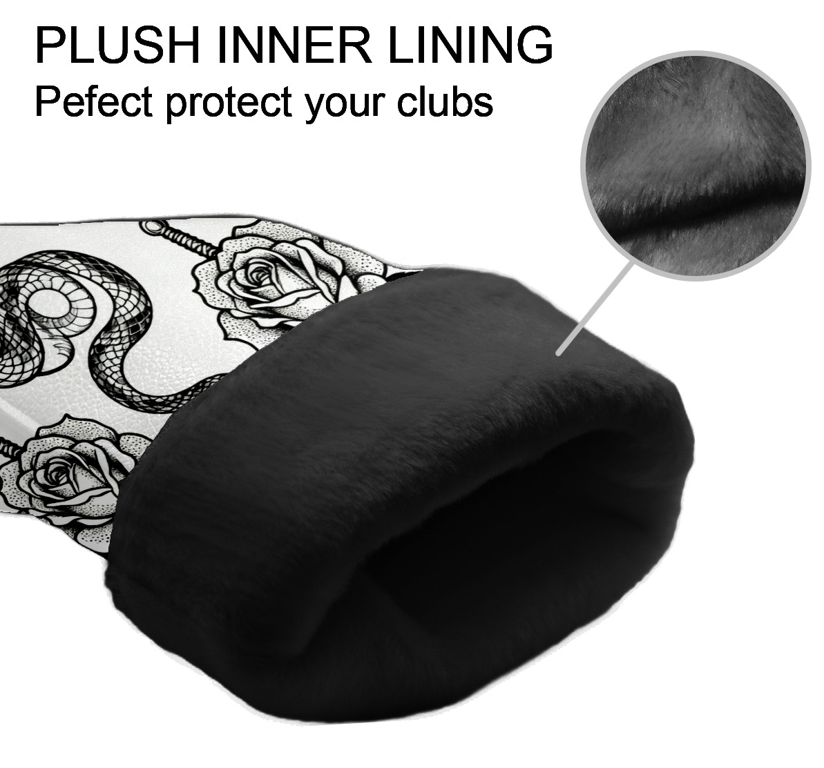 Golf Club Covers, BlackWhite RoseSnake Premium PU Leather Driver Hybrid Putter Head Covers with Velvet Lining, Waterproof Golf Gifts for Men Women