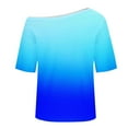 thumbnail image 5 of yievot Women Oversized Tops Off Shoulder Gradient Printed Short Sleeve Loose T Shirts Fashion Clothing, 5 of 6