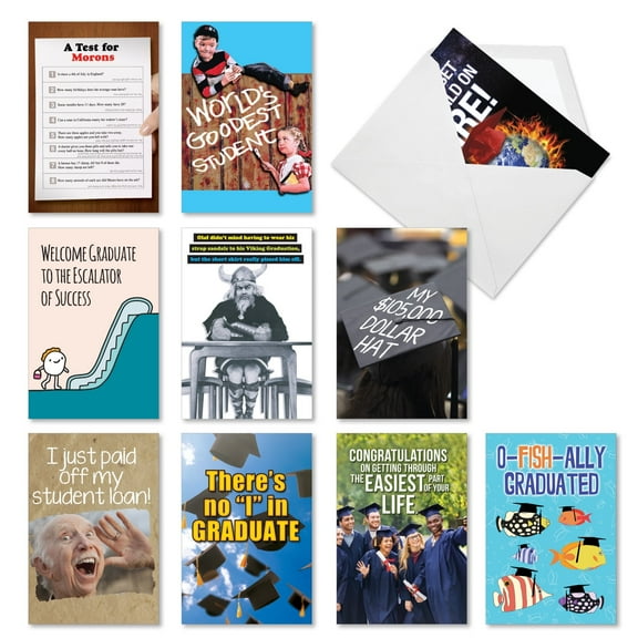 NobleWorks 10 Assorted Box Set Funny Graduation Greeting Cards (Graduate) w/5 x 7 Inch Envelopes (10 Designs, 1 Each) Glad Grads AC10896GDG-B1x10