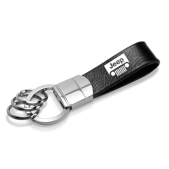 Jeep Grill Genuine Black Leather Strap Loop Key Chain