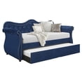 thumbnail image 4 of Twin Size Daybed with Twin Trundle Bed, Tufted Upholstered Sofa Bed with Side Armrest & Wood Slats Support, Wooden Home Bed Frame for Living Room Guest Room Bedroom, No Box Spring Required, Navy, 4 of 6