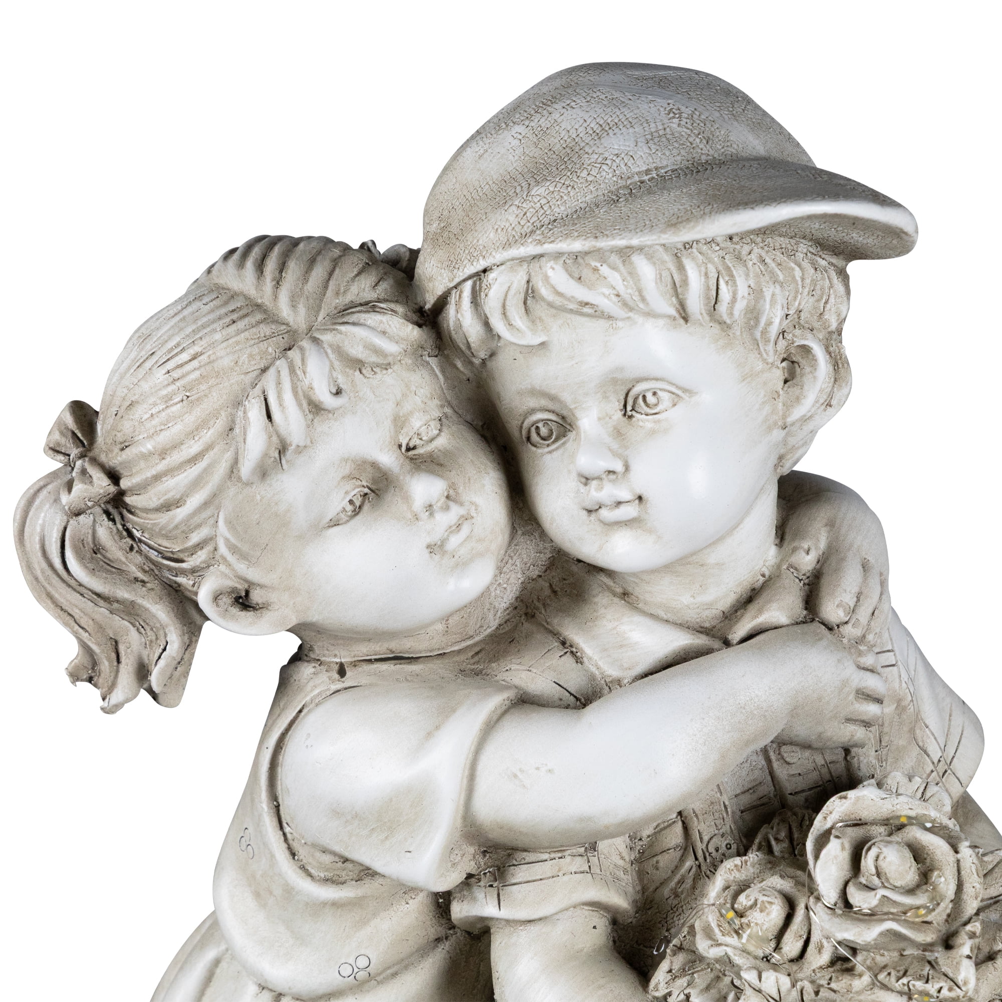 Northlight Solar Lighted Hugging Girl and Boy Outdoor Garden Statue - 16"