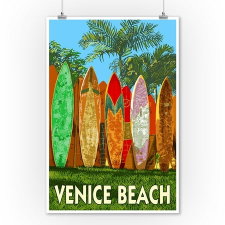 Venice Beach, California - Surfboard Fence - Lantern Press Artwork (9x12 Art Print, Wall Decor Travel (Best Time To Visit Venice Beach)