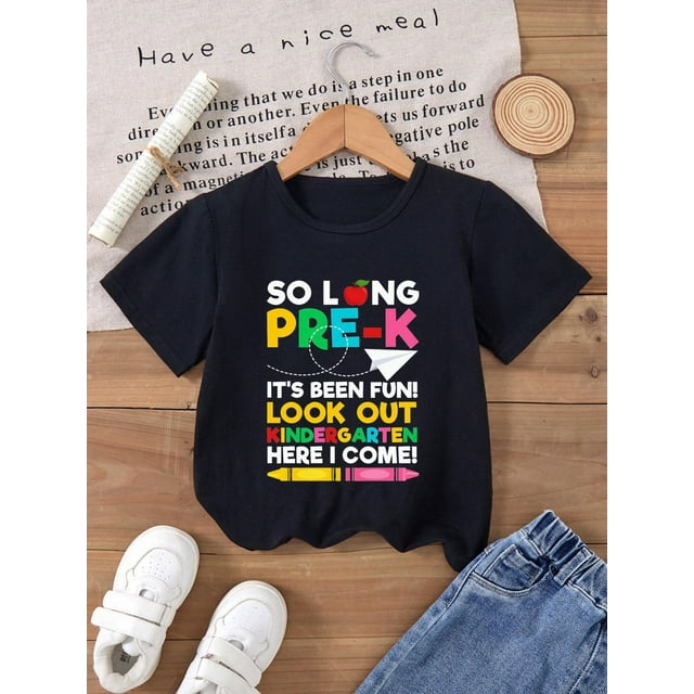 Fancy' Printed Crew Neck T-Shirt For Boys and Girls Back-To-School Season Short Sleeve T-Shirt Top For Toddlers