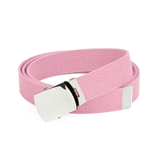 Hold'Em Military Canvas Webbing Belts for Men's Polished Silver Buckle Universal Heavy Duty Adjustable KEEP PANTS SNUG WITHOUT IRRITATING your skin - Light Pink