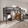 thumbnail image 2 of Montary Gaming Loft Bed for Adults/Teens w/Desk & Wardrobe, Sturdy Metal Frame, Built-In Stairs, Storage, USB/Outlet Computer Desk (Black), 2 of 13