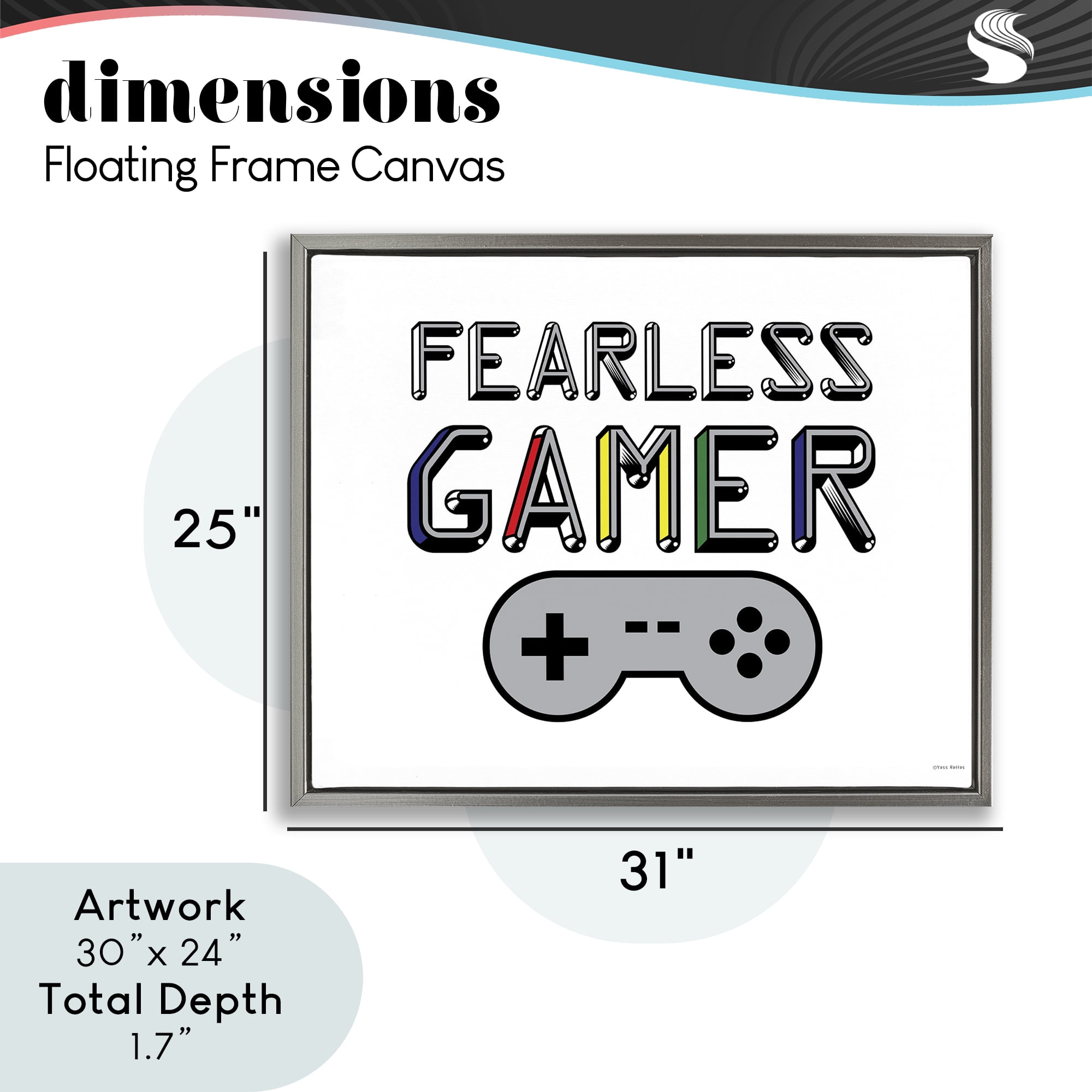 Stupell Industries Fearless Gamer Retro Gray Framed Floater Canvas Wall Art, design by Yass Naffas Designs